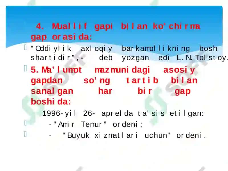 Tire va qo’shtirnoqning qo’lanishi 6