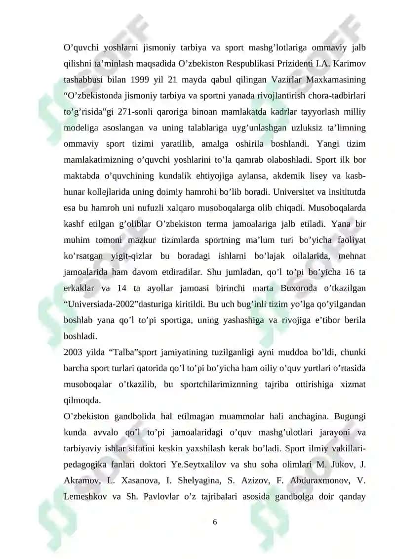 MUSTAQIL O`ZBEKISTONDA GANDBOL O'YININING RIVOJLANISHI VA TARBIYASIDAGI AHAMIYAT 6