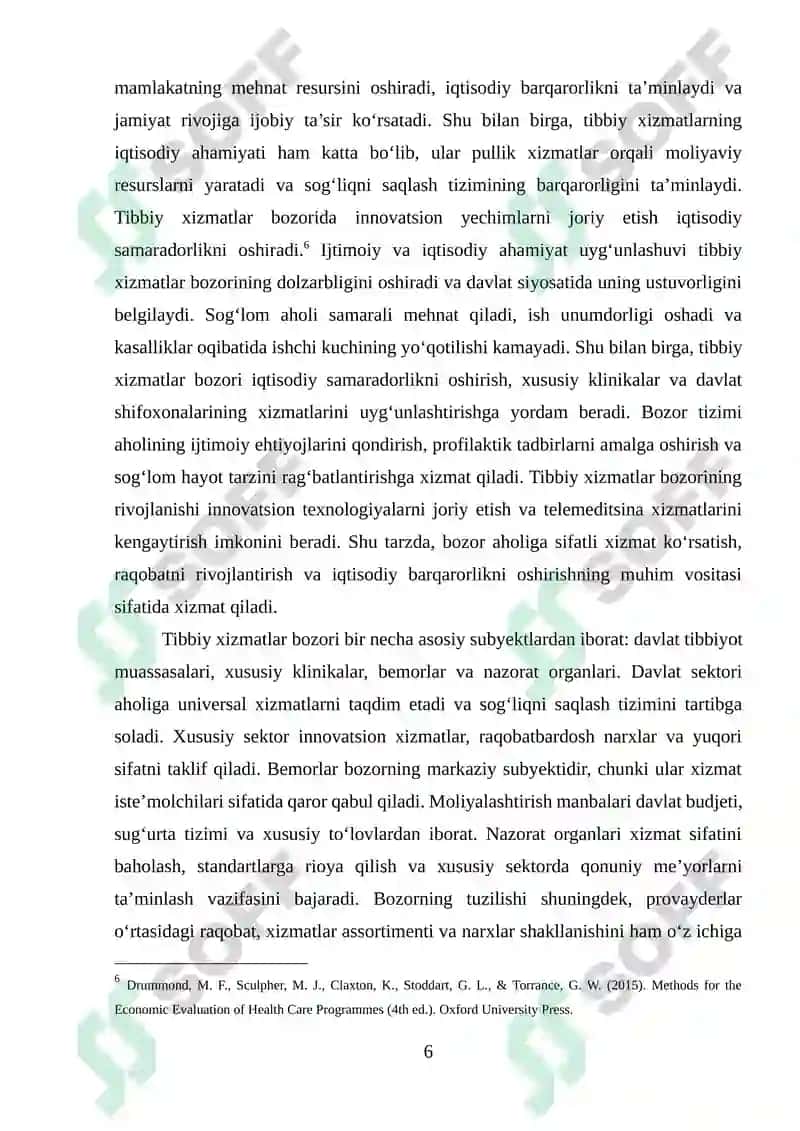 TIBBIY XIZMATLAR BOZORINI TASHKIL ETILISHI VA RIVOJLANISHI  KURS ISHI 6