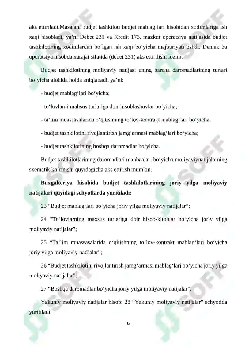 BUDJET TASHKILOTLARIDA MOLIYAVIY NATIJALAR XISOBI VA MOLIYAVIY HISOBOTLAR 6