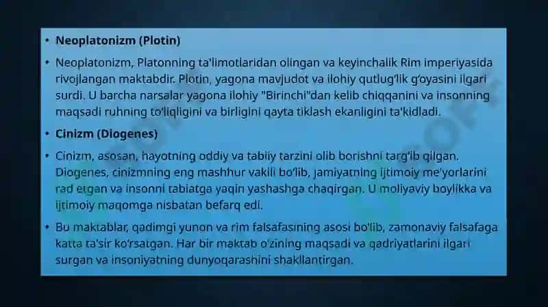 Qadimgi Yunoniston va Rim falsafiy maktablari taʼlimoti 6