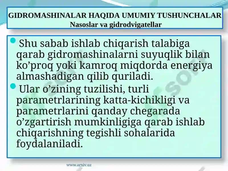 Gidromashinalar haqida umumiy tushunchalar 6