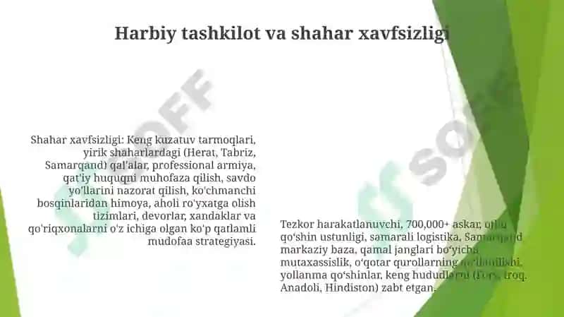 AMIR TEMUR VA TEMURIYLAR DAVRIDA SHAHAR MADANIYATINING O'ZGA XOS XUSUSIYATLARI 6