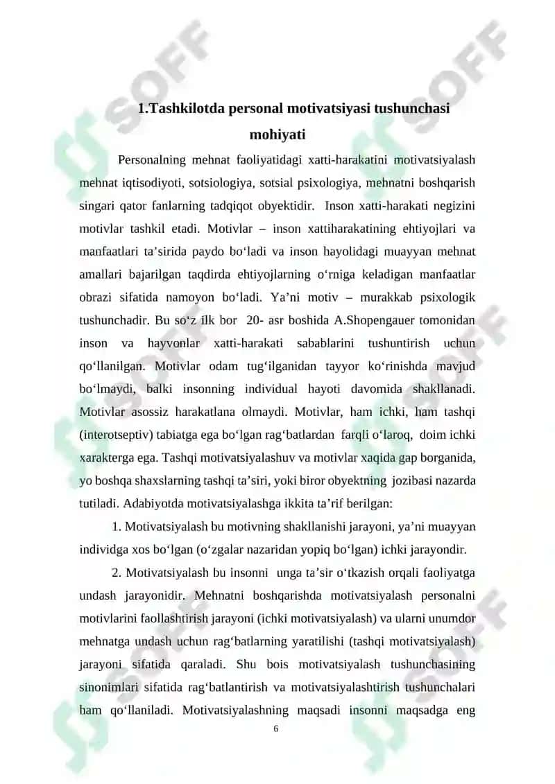 Tashkilotda personal motivatsiyasi, asosiy omillari va boshqarish 6
