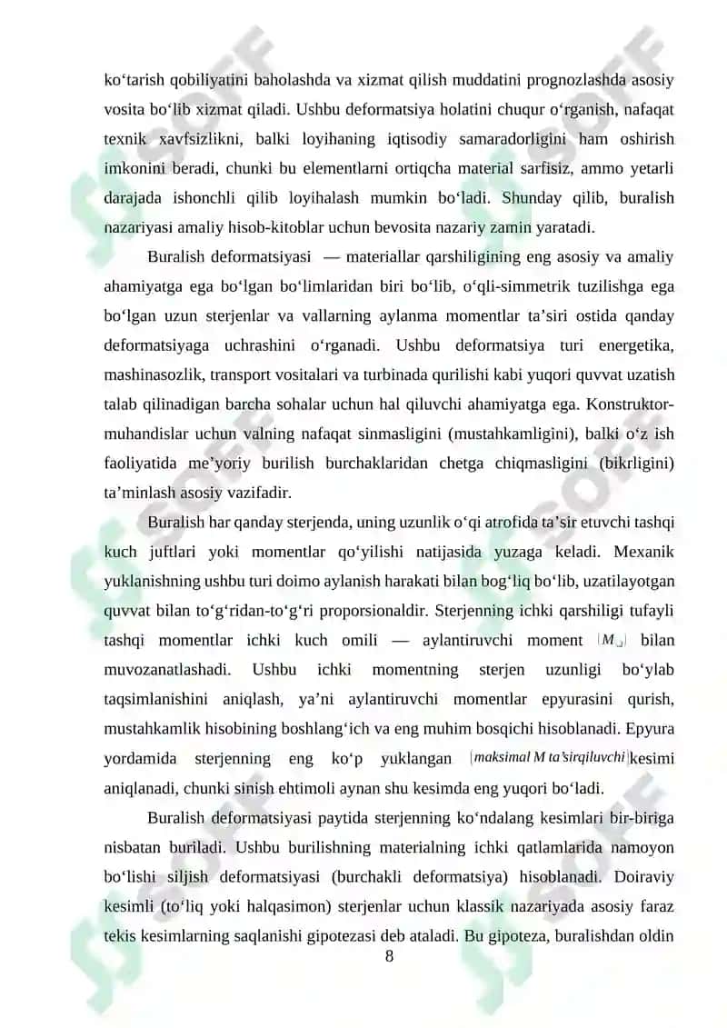 Buralish Difarmatsiyasi haqida tushuncha Doiraviy kesim yuzali toʻgʻri valni buralishdagi kuchlanish va deformatsiya 6