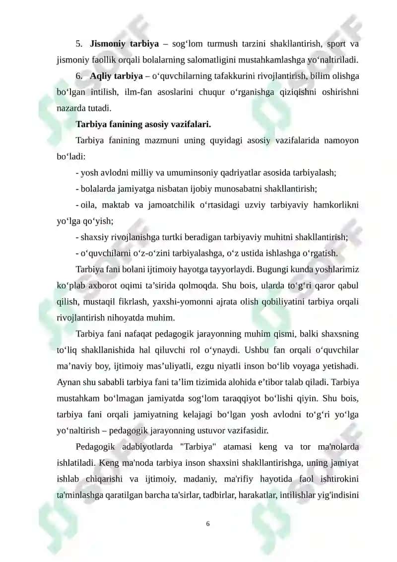 TARBIYA FANINI O‘QITISHDA PEDAGOGIK TEXNOLOGIYALARDAN FOYDALANISH 6