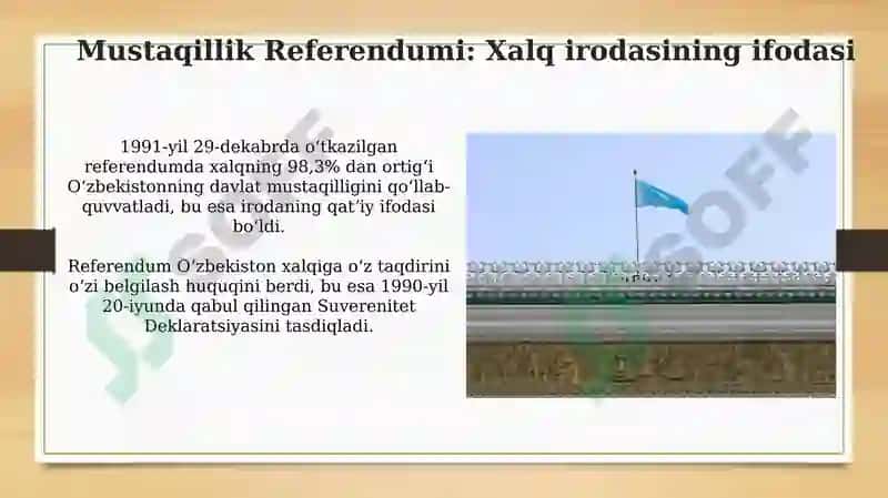 Mustaqil Oʻzbekiston Respublikasining tashkil topishi va uning tarixiy ahamiyati 6