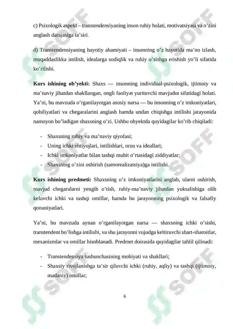 Shaxsning o‘z imkoniyatlari chegarasidan chiqishi (transtendensiya) 6