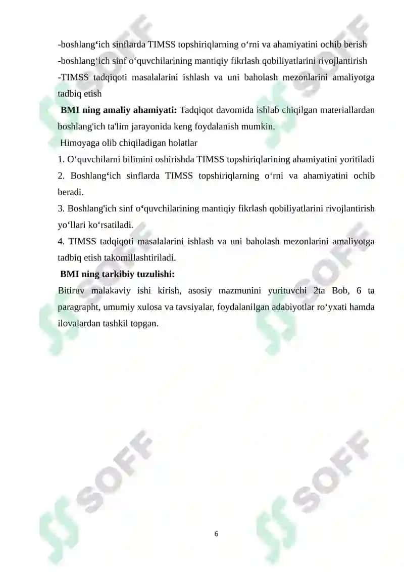 Boshlang’ich sinf matematika darslarida TIMSS xalqaro baholash dasturiga doir topshiriqlarni tadbiq etish texnologiyasi 6
