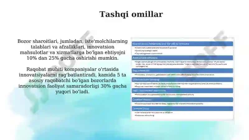 Inavatsion faoliyatni tashkil etishga ta'sir etuvchi omillar 6
