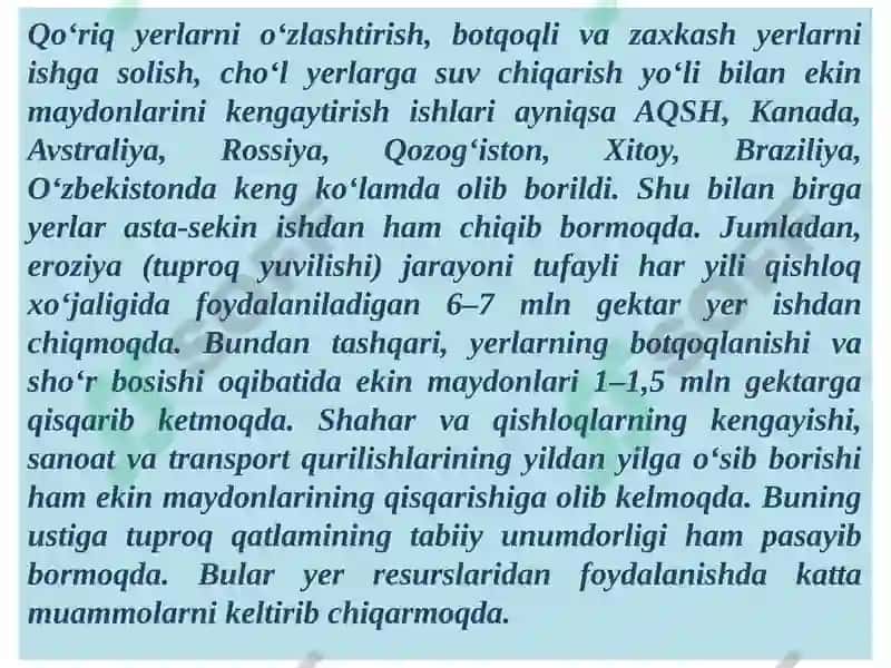 Tugamaydigan vatiklanadigan tabiiy resurslar geografiyasi 6