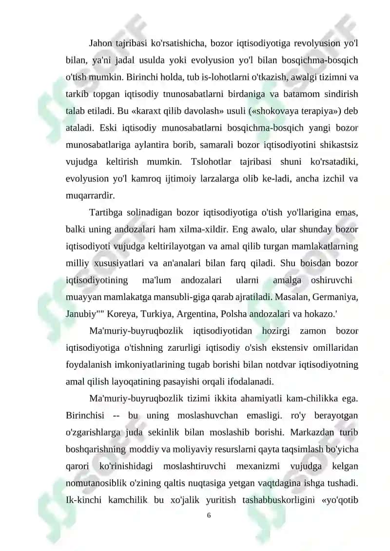 Bozor iqtisodiyotiga o'tish va uning o’ziga xos xususiyatlari 6