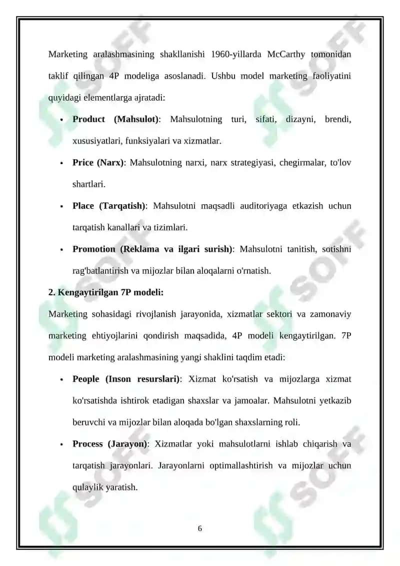 Marketing aralashmasini tahlil qilish 6