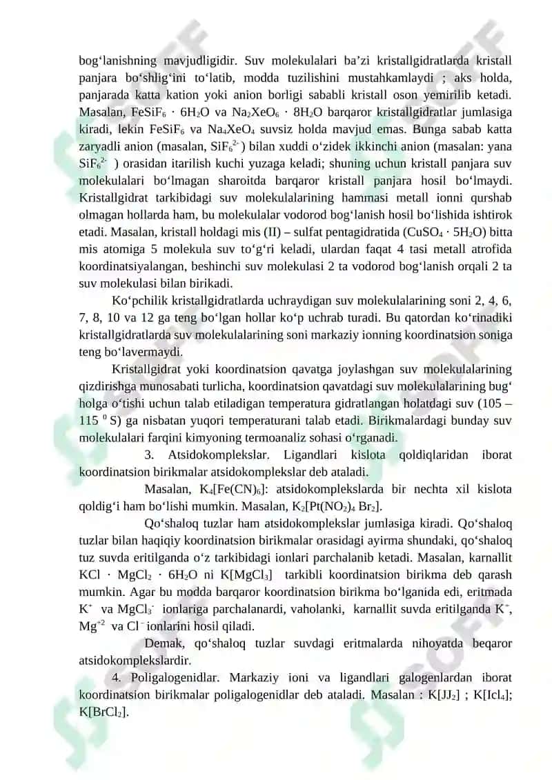 Koordinatsion birikmalar hosil bo`lishda ligandlarning o`rni va ularning tuzilish izomeriyasi 6