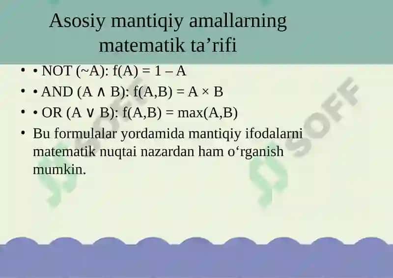 Murakkab mantiqiy ifodalar va Boolean algebra 6