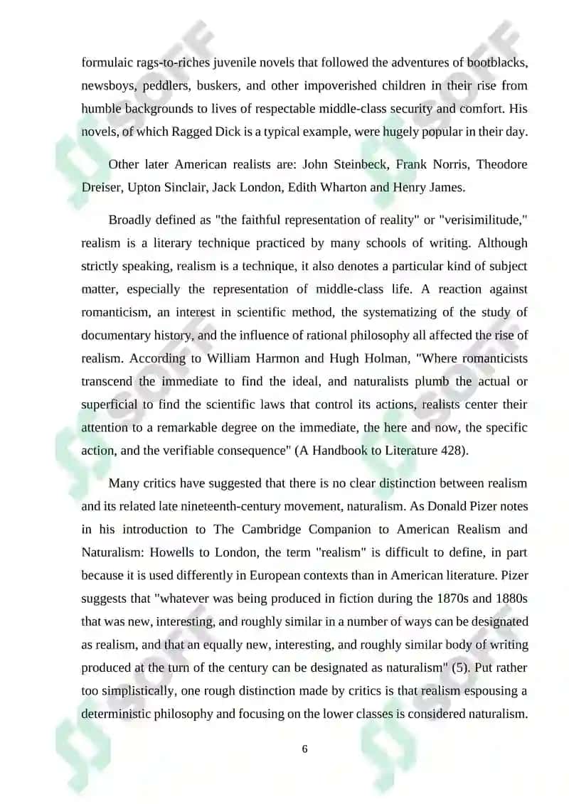 American Realism and Naturalism Course Work 6