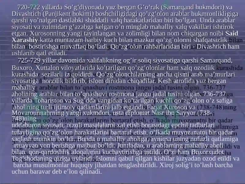 Arablar hukumronligi davrida O’rta Osiyo 6