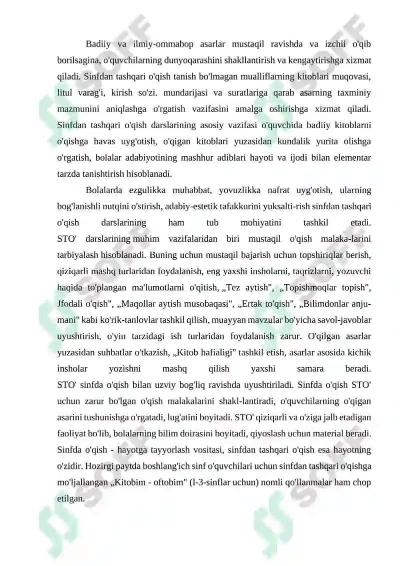 Sinfdan tashqari o‘qish mеtodikasi KURS ISHI 6