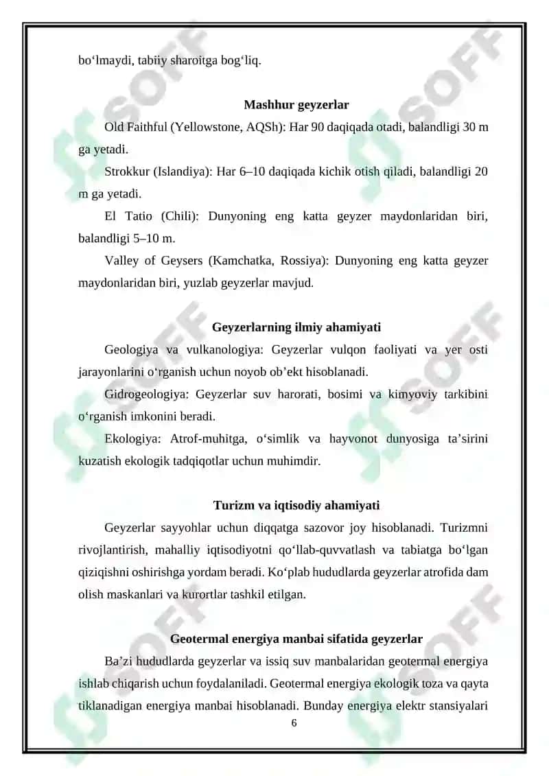 Geyzerlar, termal va mineral buloqlar. 6