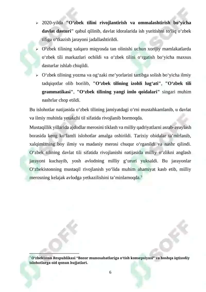 Mustaqillik yillarida ajdodlar merosi va milliy qadriyatlarni tiklash borasidagi amalga oshirilgan islohotlar 6
