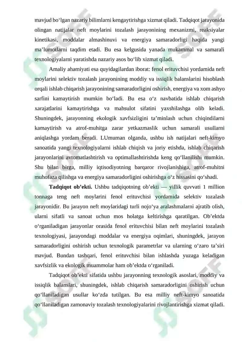 Neft moylarini fenol erituvchisi yordamida selektiv tozalash jarayoni 6