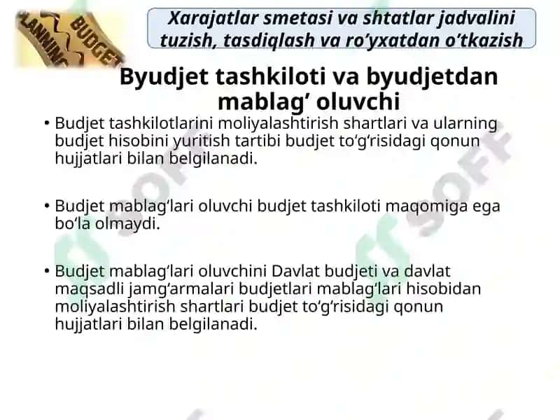 Byudjet tashkilotlarida smetasi va shtatlar jadvalini tuzish, tasdiqlash va ro’yxatdan o’tkazish 6