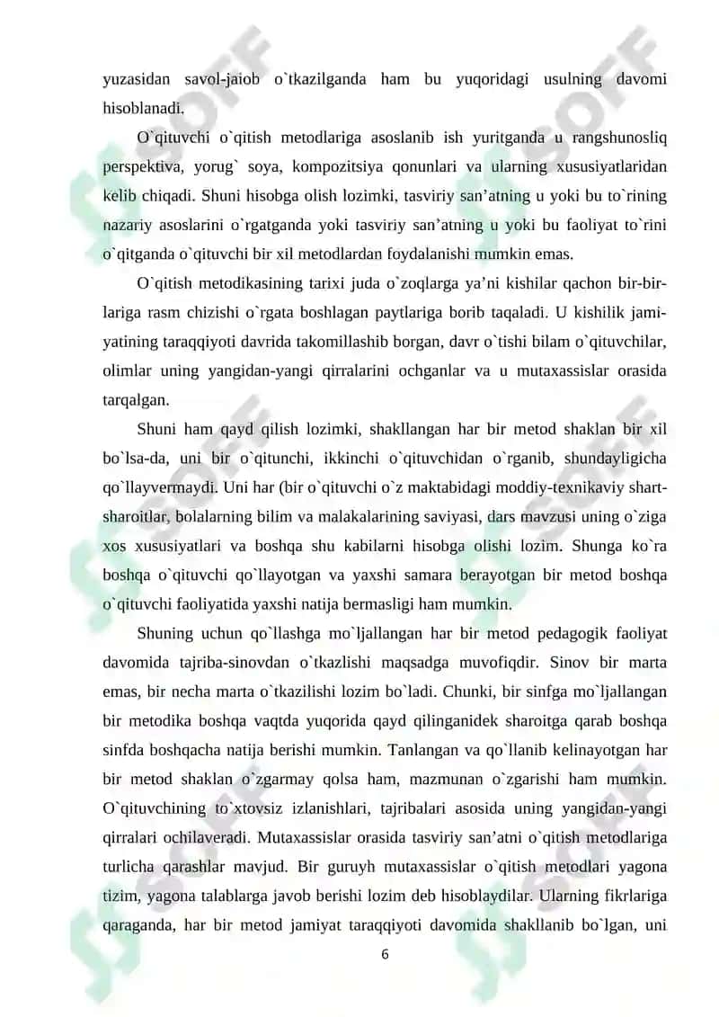 TASVIRIY SAN`ATNI O`QITISH METODIKASI HAQIDA UMUMIY TUSHUNCHA 6