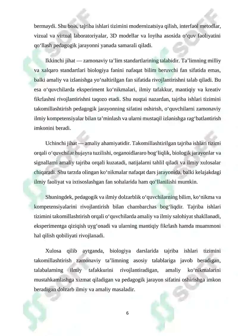Biologiya darslarida tajriba ishlari tizimini takomillashtrish 6