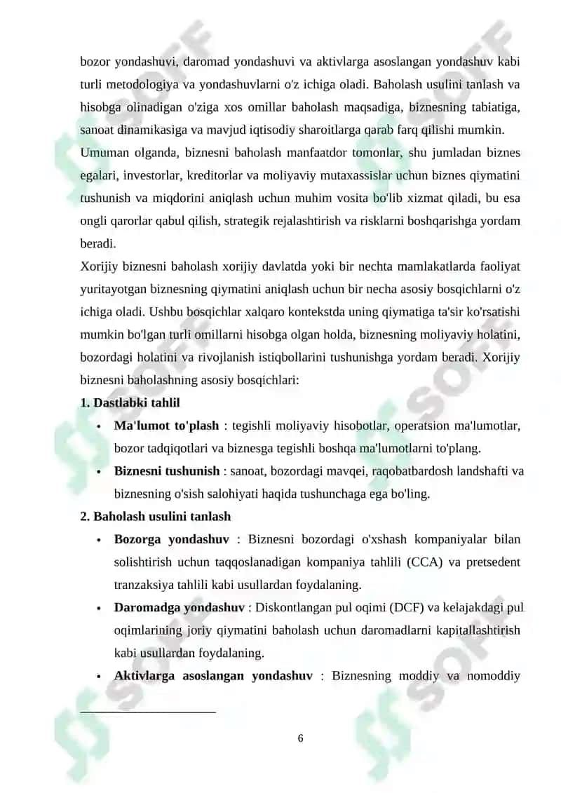 BIZNES QIYMATINI BAHOLASHNING XORIJ TAJRIBASI 6
