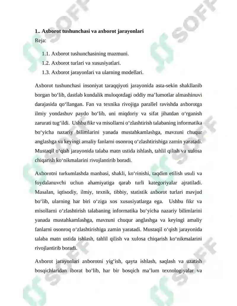 INFORMATIKANING NAZARIY ASOSLARI FANIDAN MUSTAQIL TA’LIM ISHI 6