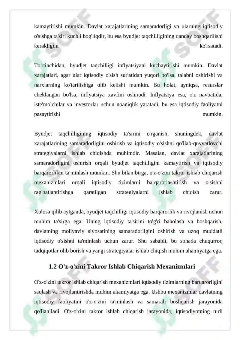Mustaqil ish "Byudjet taqchilligi O'z-o'zini takror ishlab chiqarish sabablari va mexanizim" 6
