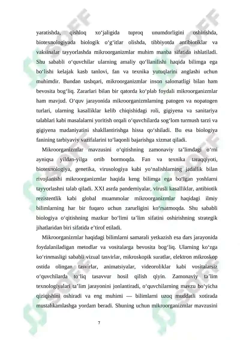 Mikroorganizmlar haqida bilimlarni o‘quvchilarga yetkazishda vizual vositalardan foydalanish metodikasi 6