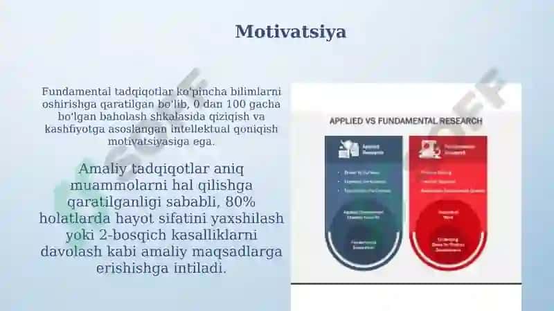 Fundamental va amaliy tadqiqotlarning biologiyadagi farqlari 6