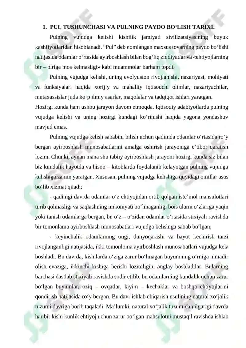 PUL TUSHUNCHASI, UNING FUNKSIYALARI VA AGREGATLARI 6