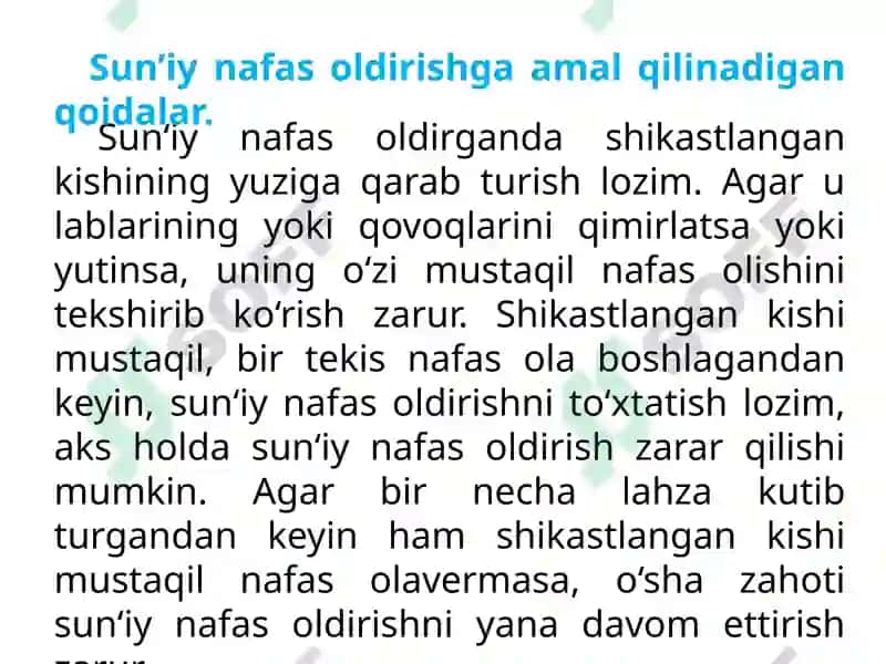 Elektr tokidan shikastlangan va boshqa baxtsiz hodisaga uchrashganlarga birinchi yordam berish qoidalari 7
