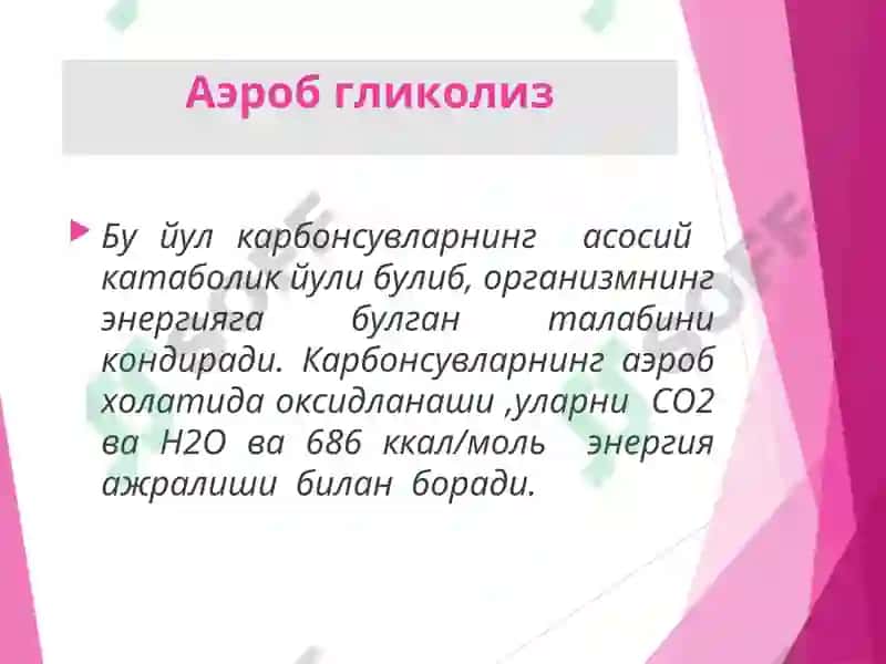 Гликолиз, гликолизнинг ахамияти, глюкоза биосинтези, гликолиз ва глюконеогенезнинг бошқарилиши 7
