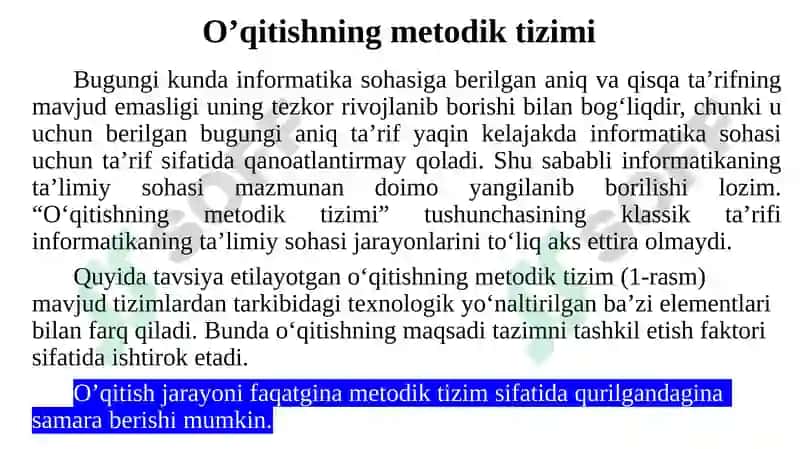 INFORMATIKA VA AXBOROT TEXNOLOGIYALARI FANINI О‘QITISHNING METODIK TIZIMI 7