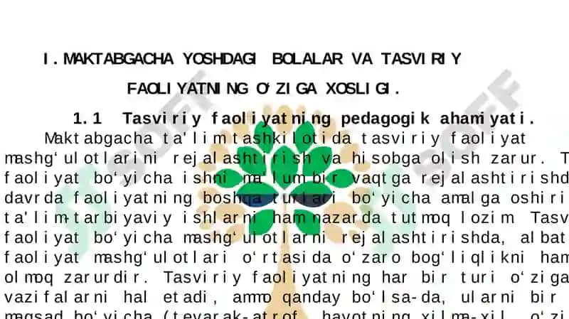 MAKTABGACHA YOSHIDAGI BOLALARNI TASVIRIY FAOLIYATLARINING OʼZIGA XOS XUSUSIYATLARI 7
