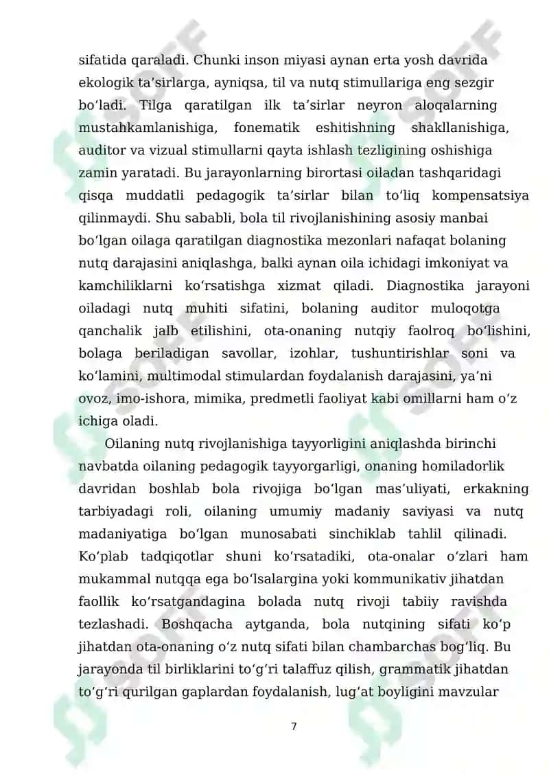 Logopedning oilaga maxsus nutq tarkibini tashkil qilish tartibi, bolada nutq rivojlanishining algoritmi 7