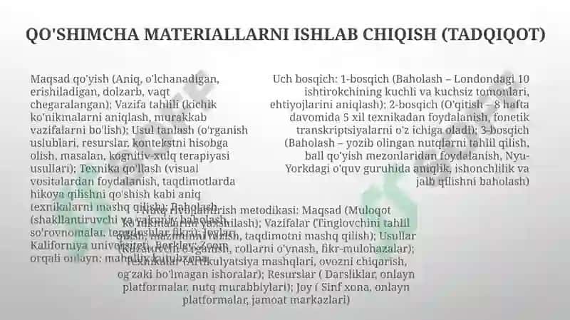 Nutq o'stirish metodikasi fanining maqsadi, vazifalari, metodlari va usullari bo'yicha sxema tuzish 7