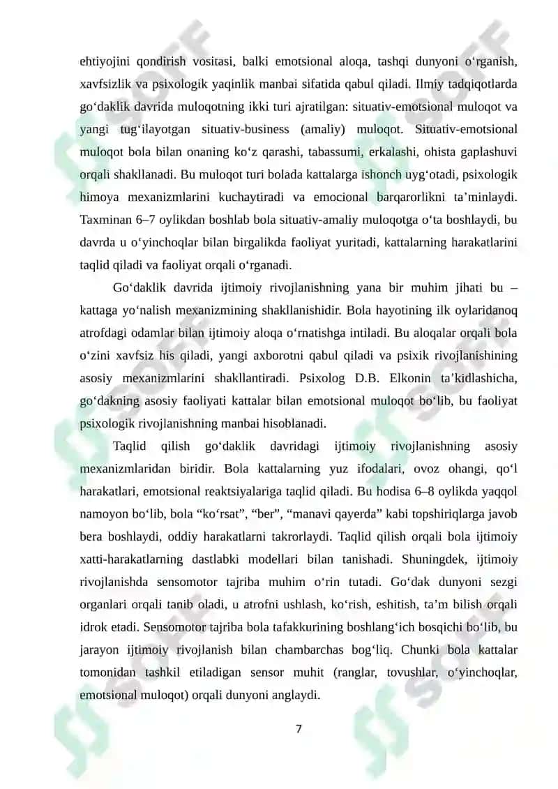 GO‘DAKLIK, ILK, MAKTABGACHA DAVRDA BOLAGA XOS IJTIMOIY HOLATLARNI O'RGANISH YO‘LLARI 7