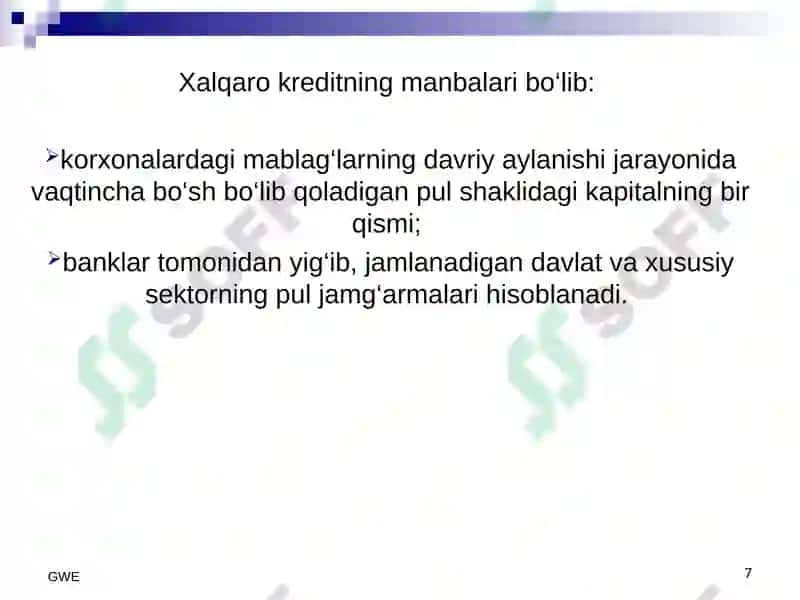 Xalqaro kredit munosabatlari 7