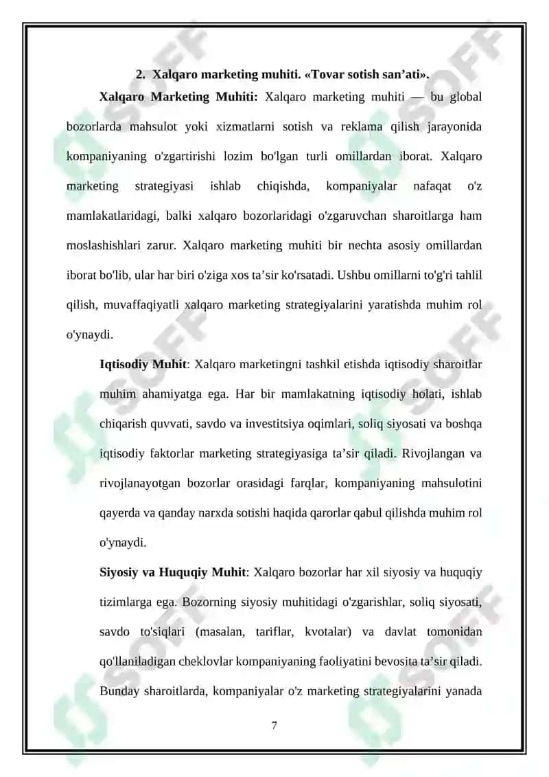 XALQARO MARKETING STRATEGIYASINI ISHLAB CHIQISH VA AMALGA OSHIRISH O’RGANISH 7