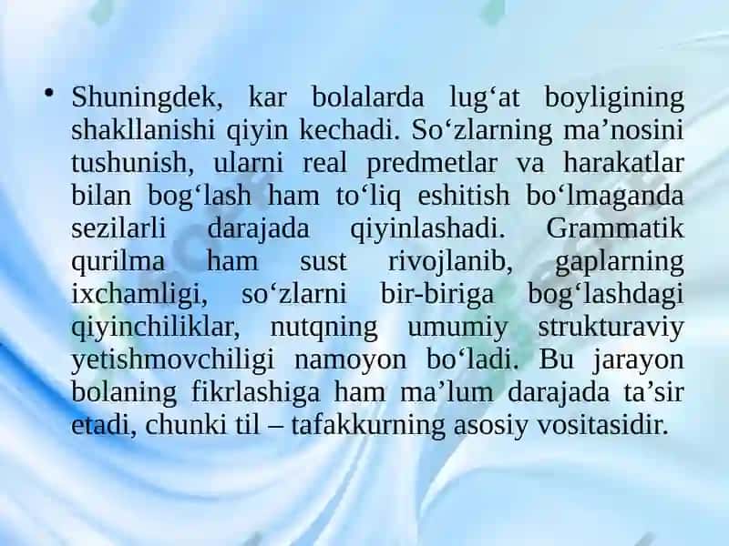 Maktabgacha Yoshdagi Kar Bolalarni Og'zaki Nutqqa O'rgatish 7