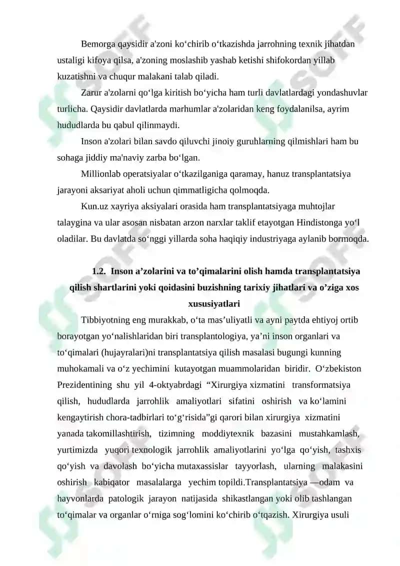 Insonning transplantatsiya qilinadigan a’zolarini va to’qimalarini O’zbekiston Respublikasidan tashqariga olib chiqish 7