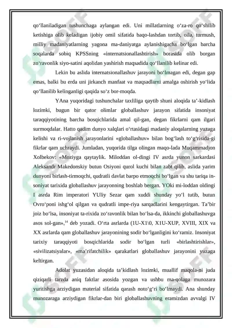 Globallashuv tushunchasi, mohiyati, jamiyat hayotida namoyon bo‘lish xususiyatlari. Globallashuvning nazariy asoslari 7