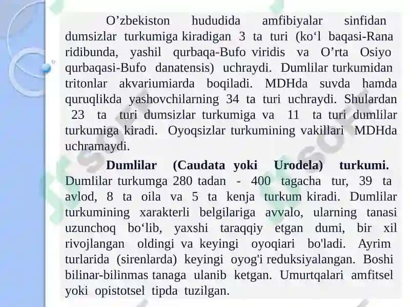 SUVDA HAMDA QURUQLIKDA YASHOVCHILARNING QURUQLIKKA CHIQISH SABABLARIvaungaxosMOSLANISHLAR 7