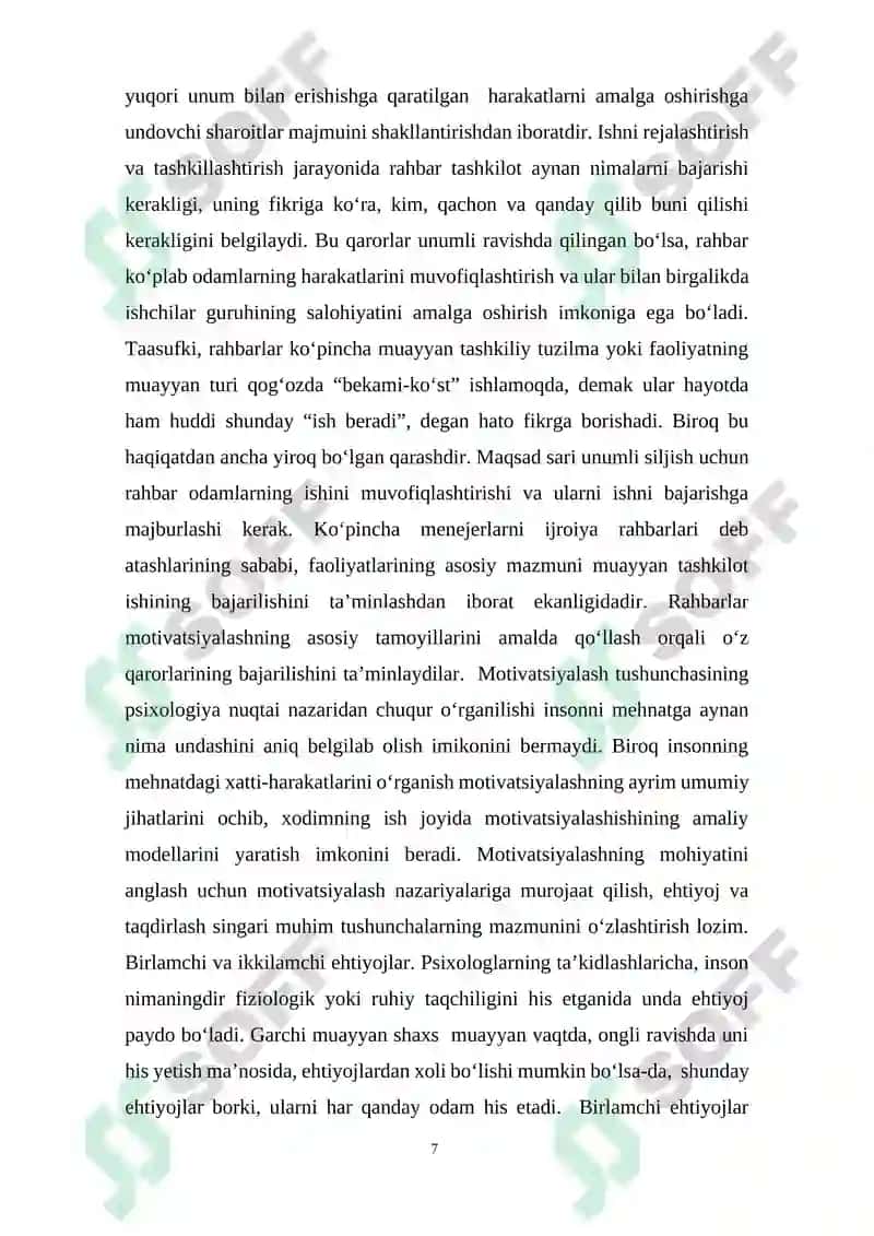 Tashkilotda personal motivatsiyasi, asosiy omillari va boshqarish 7