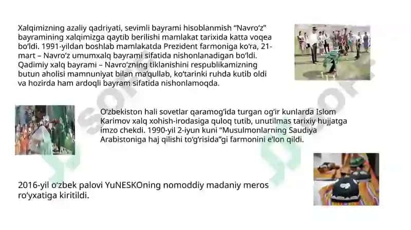 Mustaqillik yillarida O’zbekistondagi ma’naviy va madaniy taraqqiyot 7