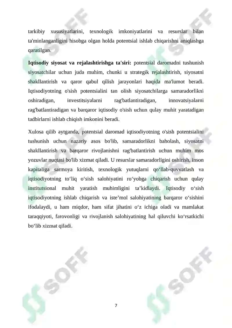 IQTISODIY OʻSISH OʻLCHOVI: POTENSIAL VA HAQIQIY DAROMAD DINAMIKASI 7
